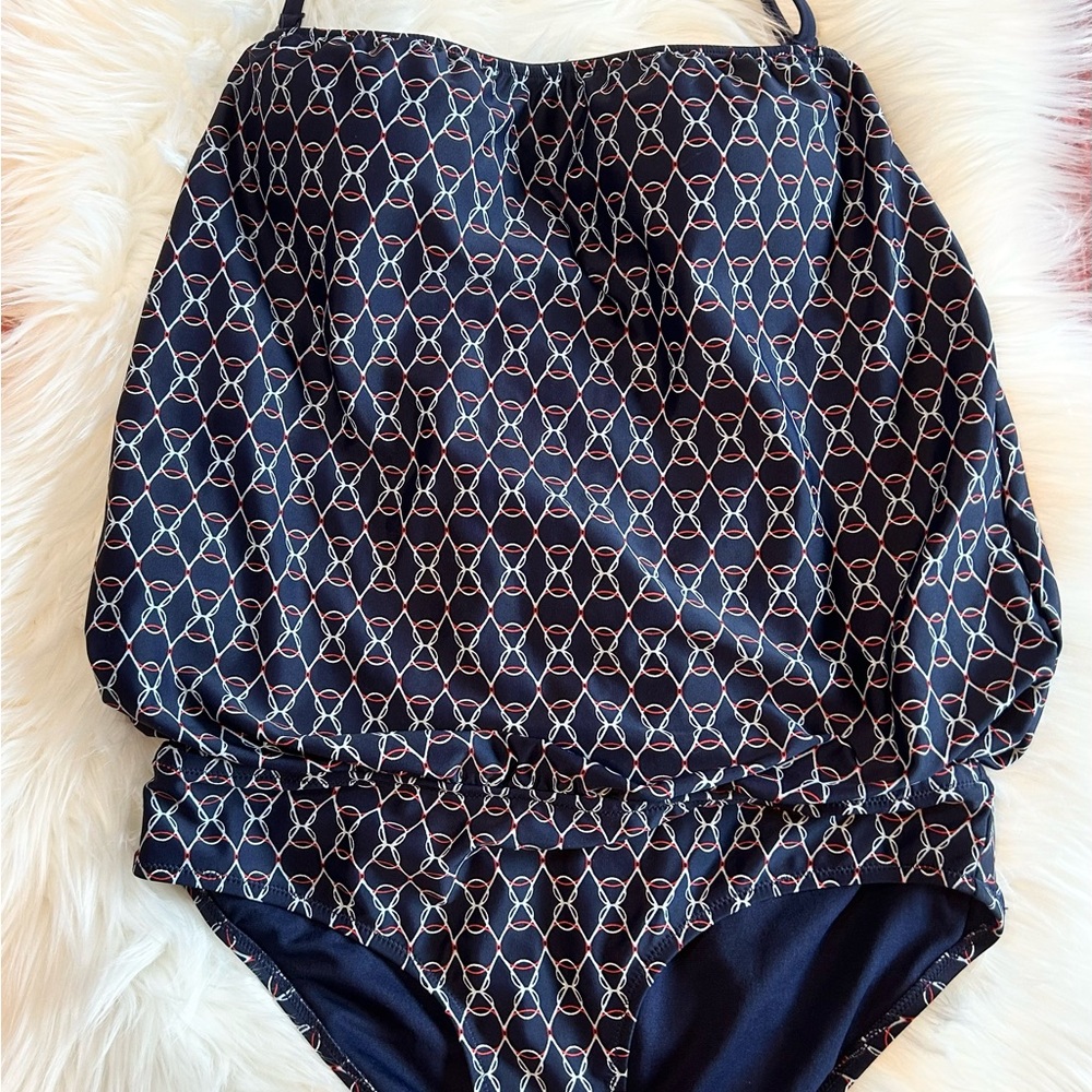 Joe Fresh Blue and White One Piece Swimsuit with Geometric Pattern